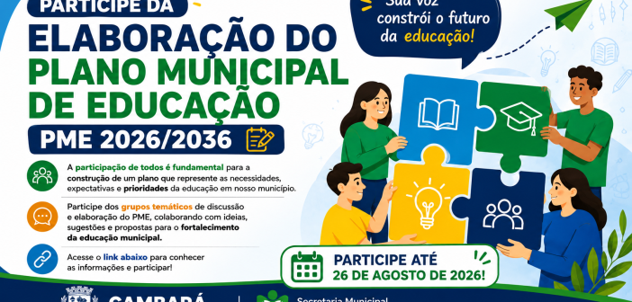 PARTICIPE DA ELABORAÇÃO DO PLANO MUNICIPAL DE EDUCAÇÃO (PME) 2026/2036
